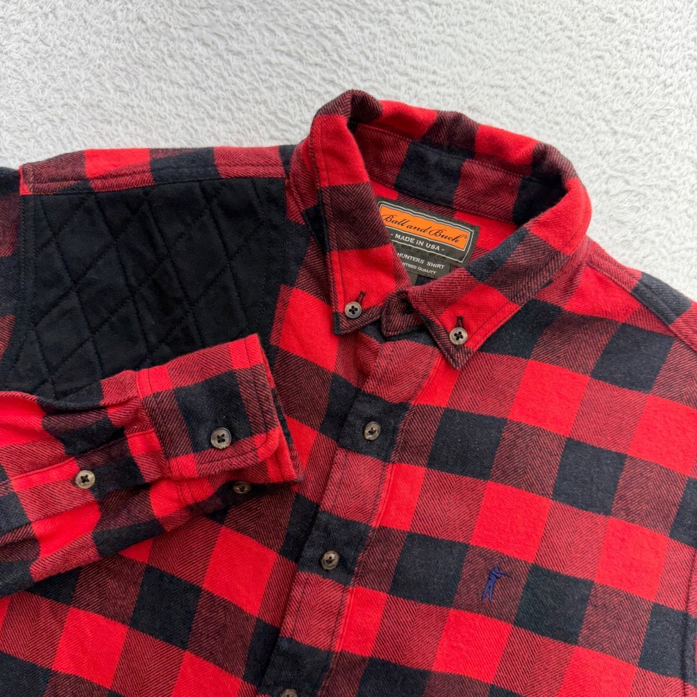 Ball and Buck Mens Hunters Shirt Red Black Buffalo Plaid Flannel Made in USA M